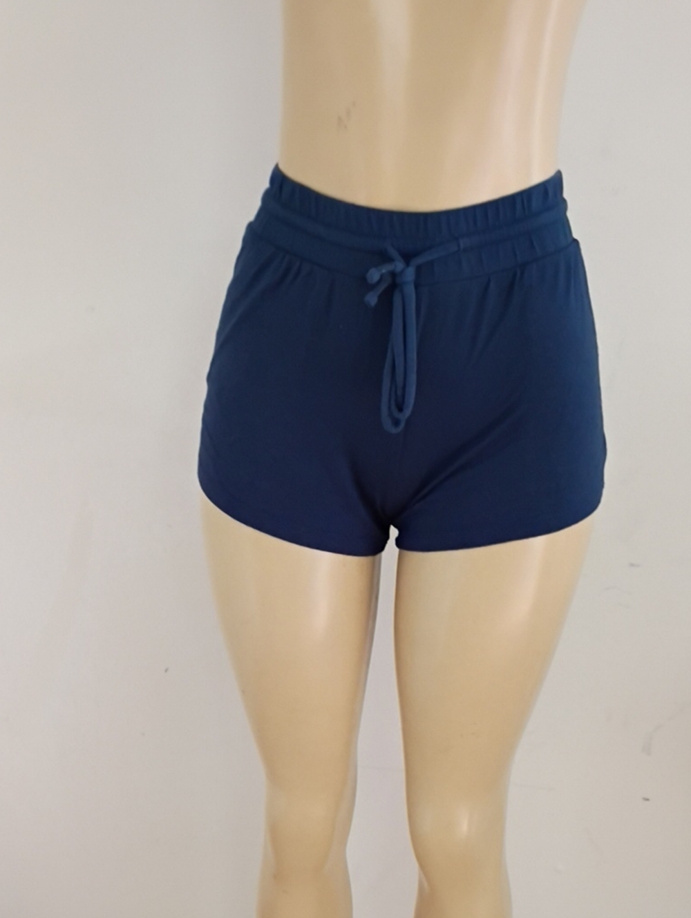 High-Rise Navy Women's Bike Shorts with Drawstring